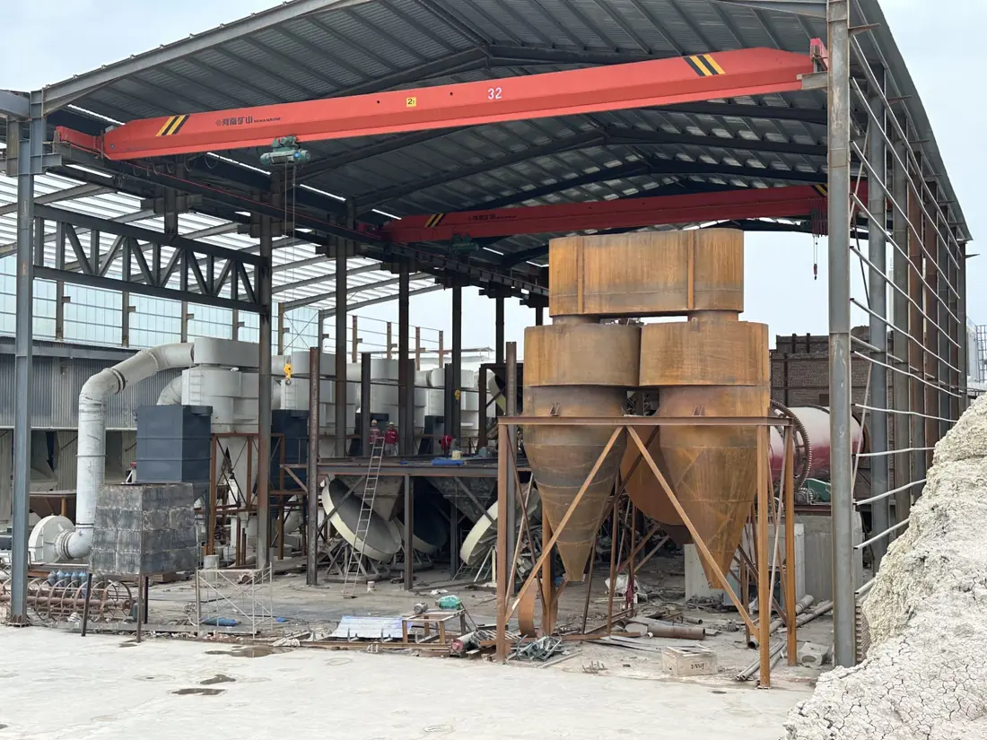 Large rotary drying line with cyclone dust collectors at the bentonite plant